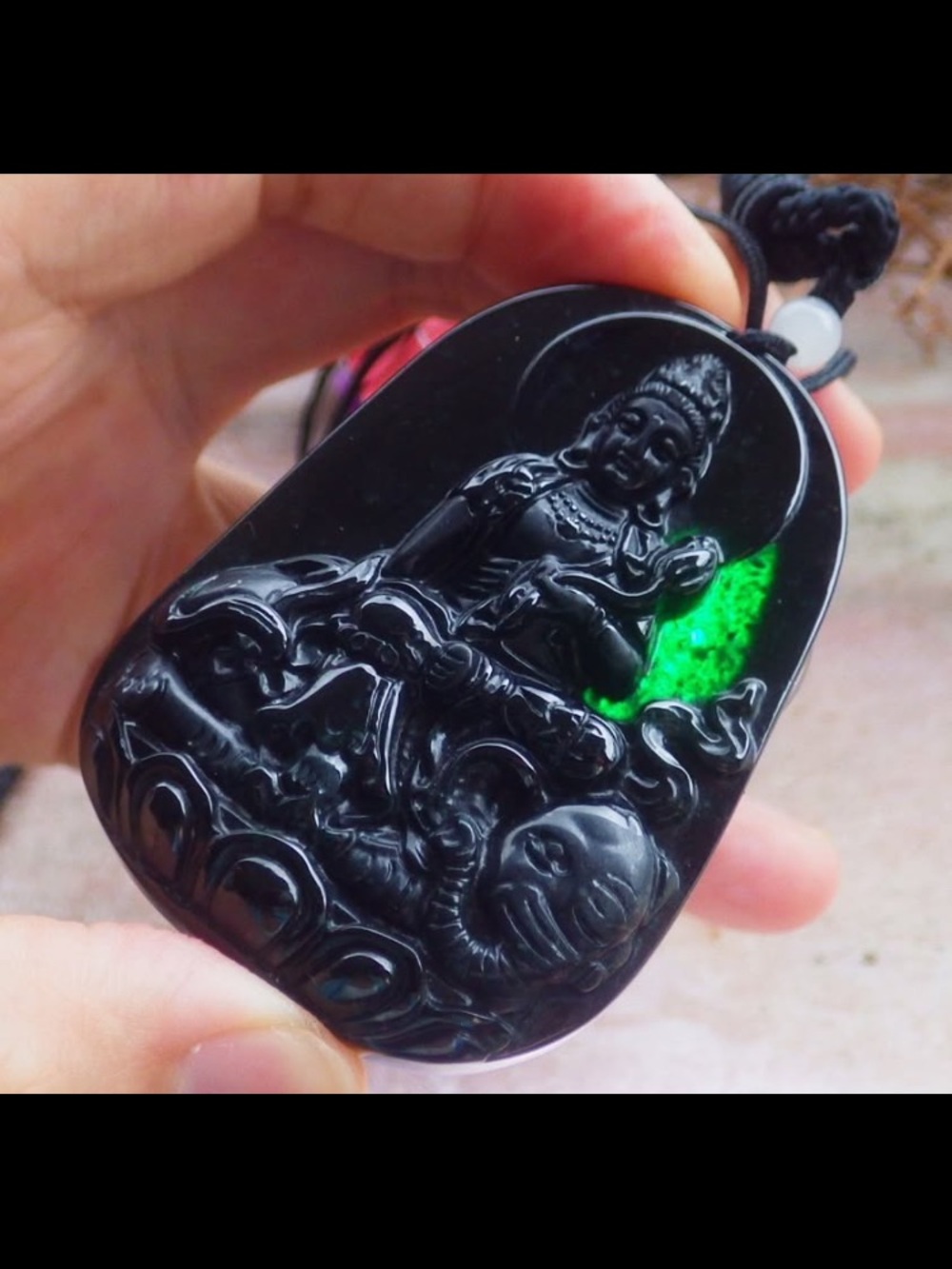 Exquisite Certificate Jadeite jade black green Mo cui Kwan Yin Guanyin Pendant
